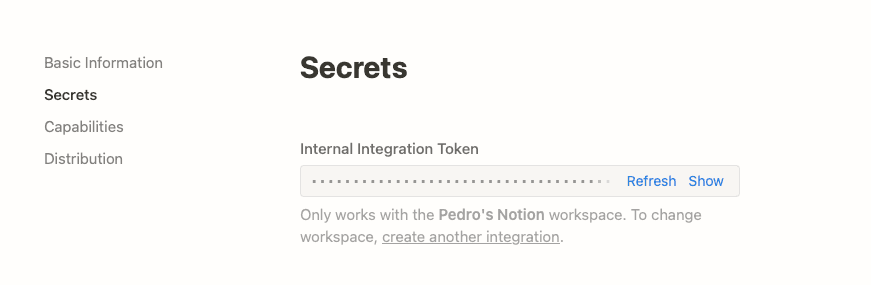 Notion integration secret